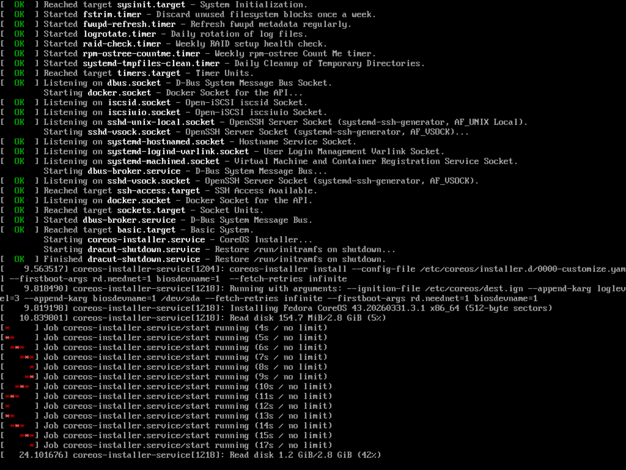 Console window during boot / setup